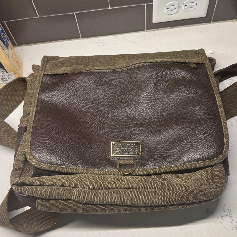 Diesel Brown Canvas and Dark Brown Leather Messenger Bag